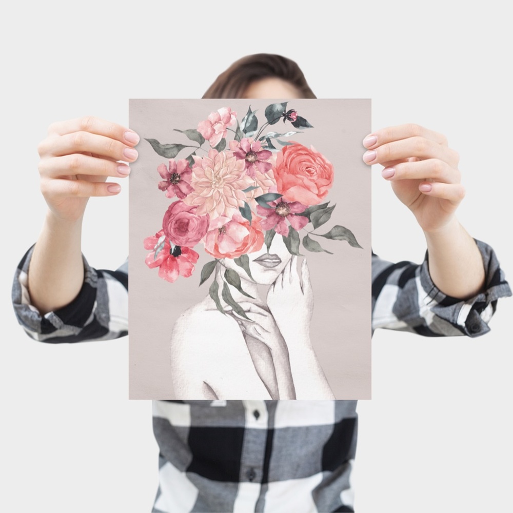 Watercolor Floral Woman Portrait Wall Art Illustration Print Poster Unframed - Picture 8 of 17